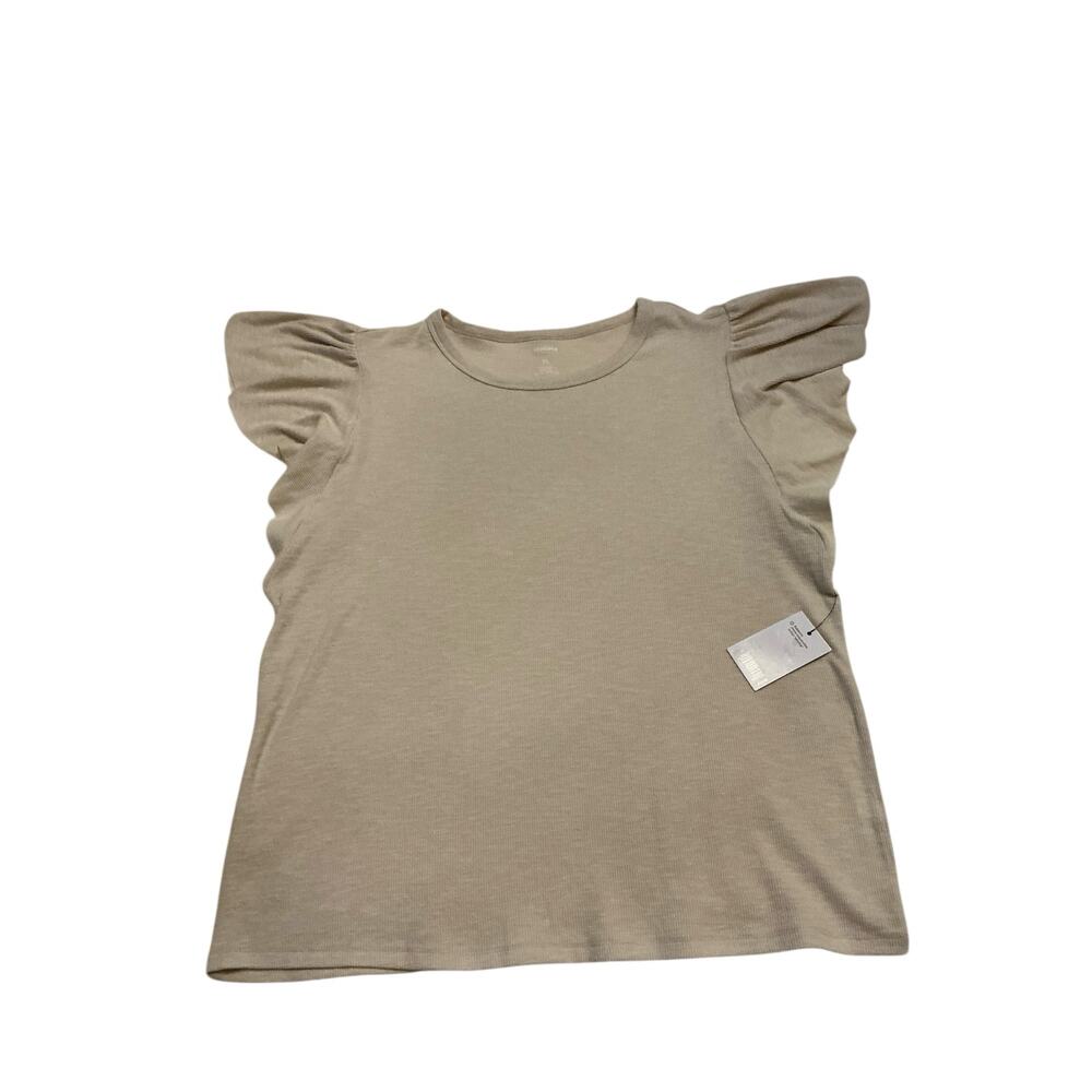 NWT Sonoma Serenity Beige Ribbed Knit Short Flutter Sleeve Top Women's Size XL - Picture 3 of 7